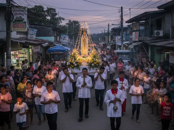 Filipino devotees joining a Catholic religious procession and devotion in the Philippines.