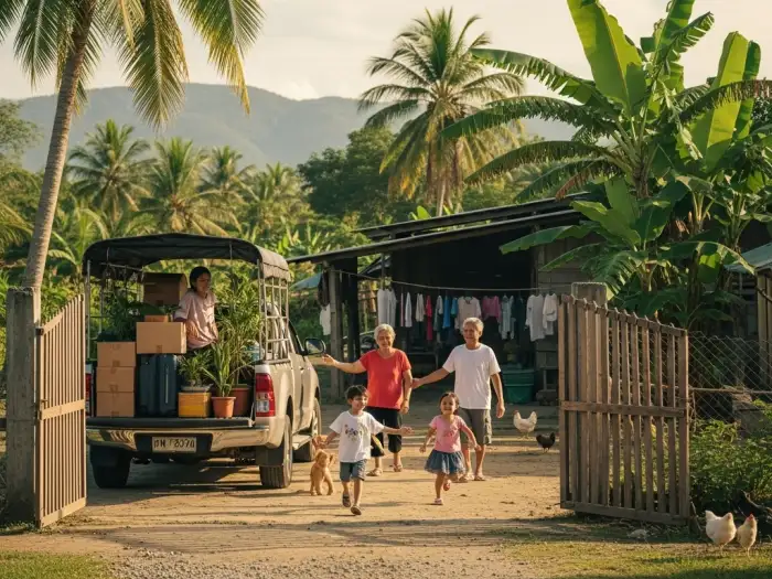 balik probinsya homecoming Filipino family balik probinsya homecoming scene showing return to rural life and reconnection with family roots.