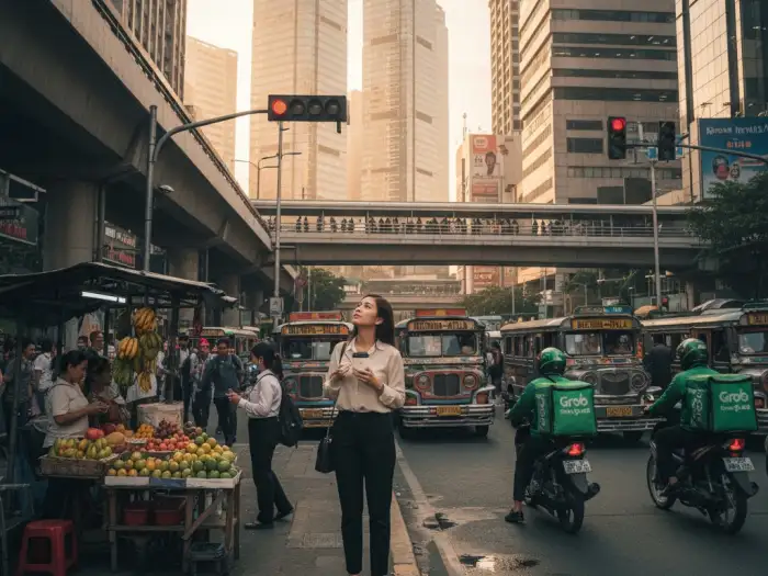 city dream manila lifestyle Filipino woman commuting in Makati captures Manila city lifestyle and the Filipino dream of urban career growth.