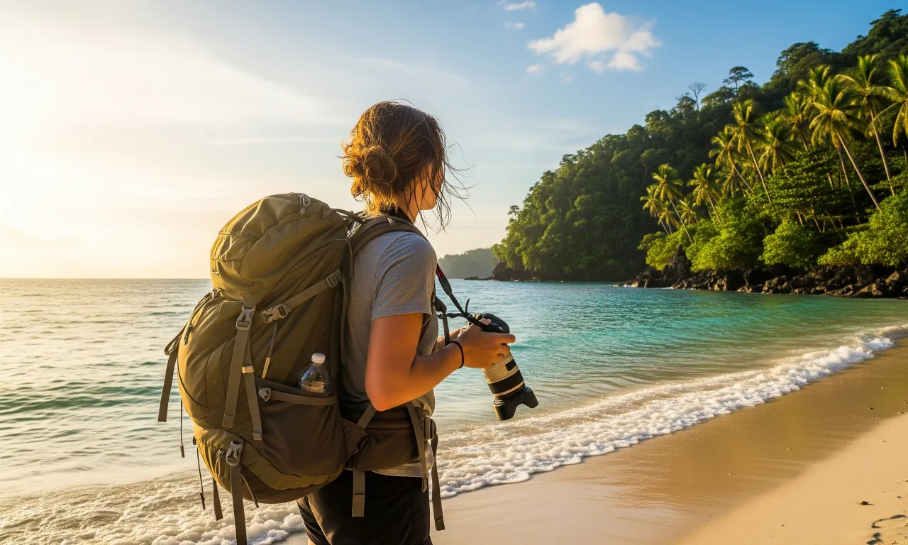 A backpacker on a beautiful, quiet beach in Siargao, Mindanao, challenging the misconception of the region as unsafe.