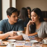 Filipino entrepreneur couple reviewing low-cost franchise opportunities in the Philippines under ₱500K.