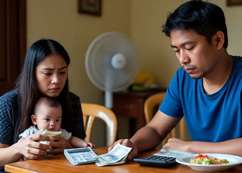 A Filipino family in a modest home worrying about tuition bills and the financial burden of graduate school.
