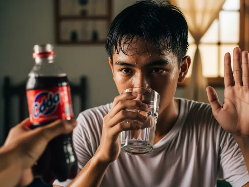 Filipino teen choosing water over soda.