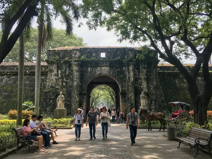 Fort Santiago Intramuros top attractions photo with tourists entering Manila’s historic Walled City.