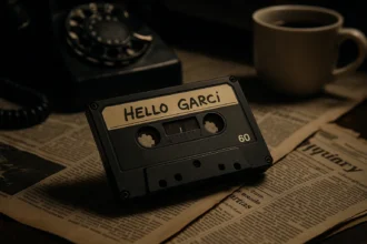 A vintage cassette tape labeled Hello Garci on a journalist’s desk, symbolizing the Philippine election scandal.