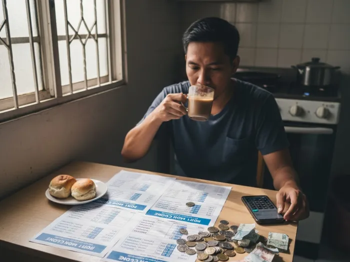 ipon challenge targets pinoy kitchen table Filipino reviewing different Ipon Challenge target charts on a small kitchen table.