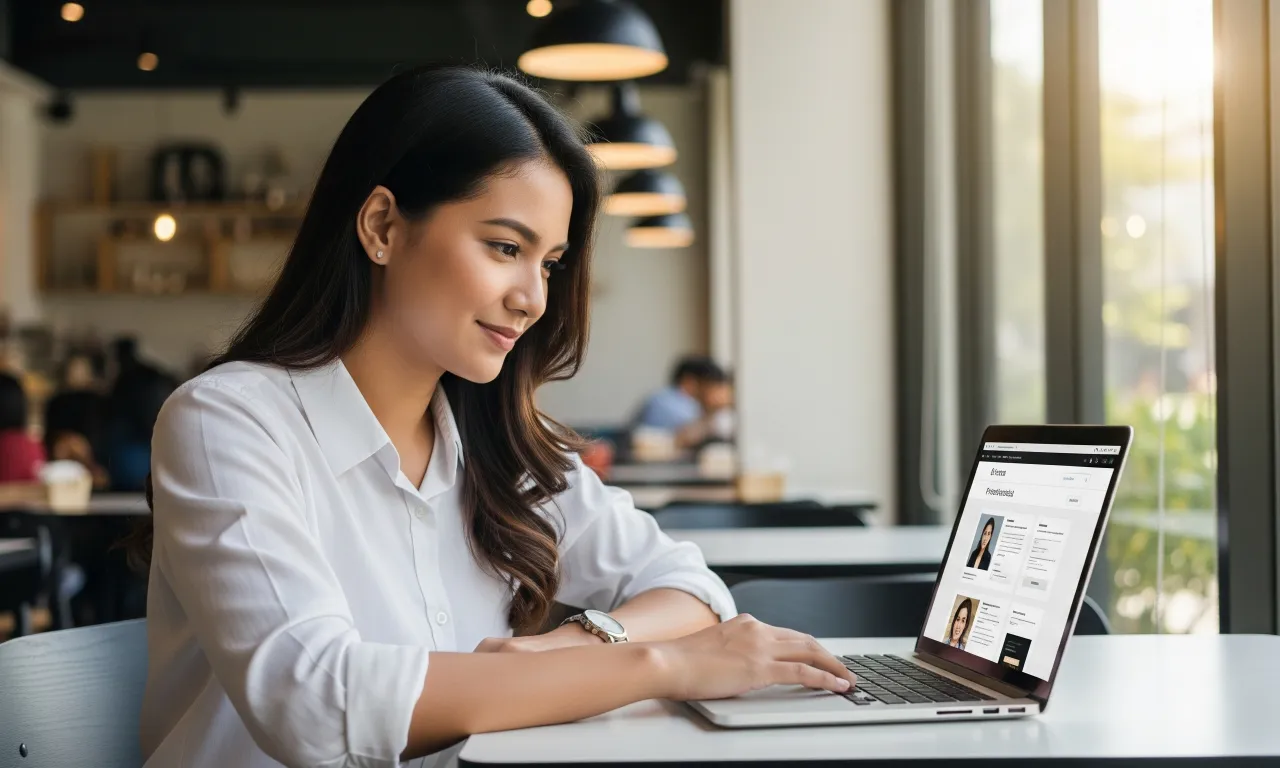 A confident young Filipino professional searching for jobs online, symbolizing a modern, skill-based approach to job hunting.