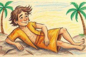 Juan Tamad lying on the sand
