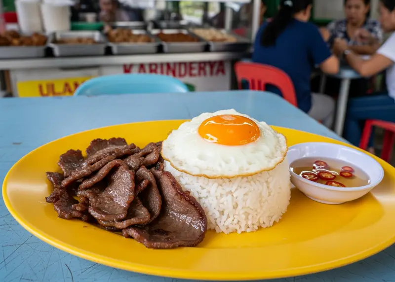 Filipino budget meal tapsilog served in a local karinderya.