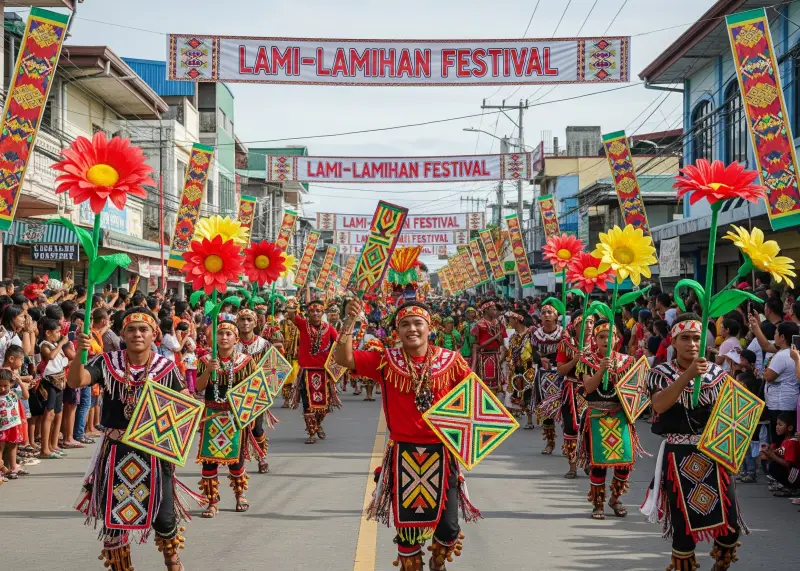 Dancers in Yakan-inspired costumes performing in the Lami-Lamihan Festival street parade.