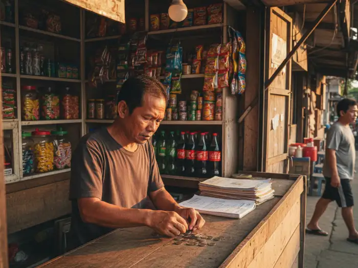 Small sari-sari store owner burdened by overpriced barangay permit fees.