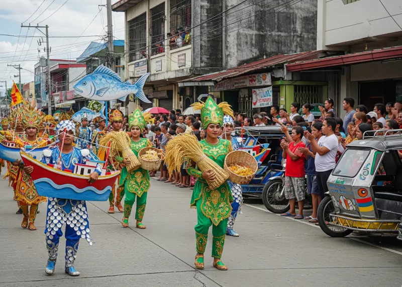 Festival parade in Pagadian City with dancers in colorful costumes.