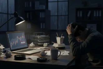 A person looking defeated in a dark office, symbolizing a failed startup in the Philippines.