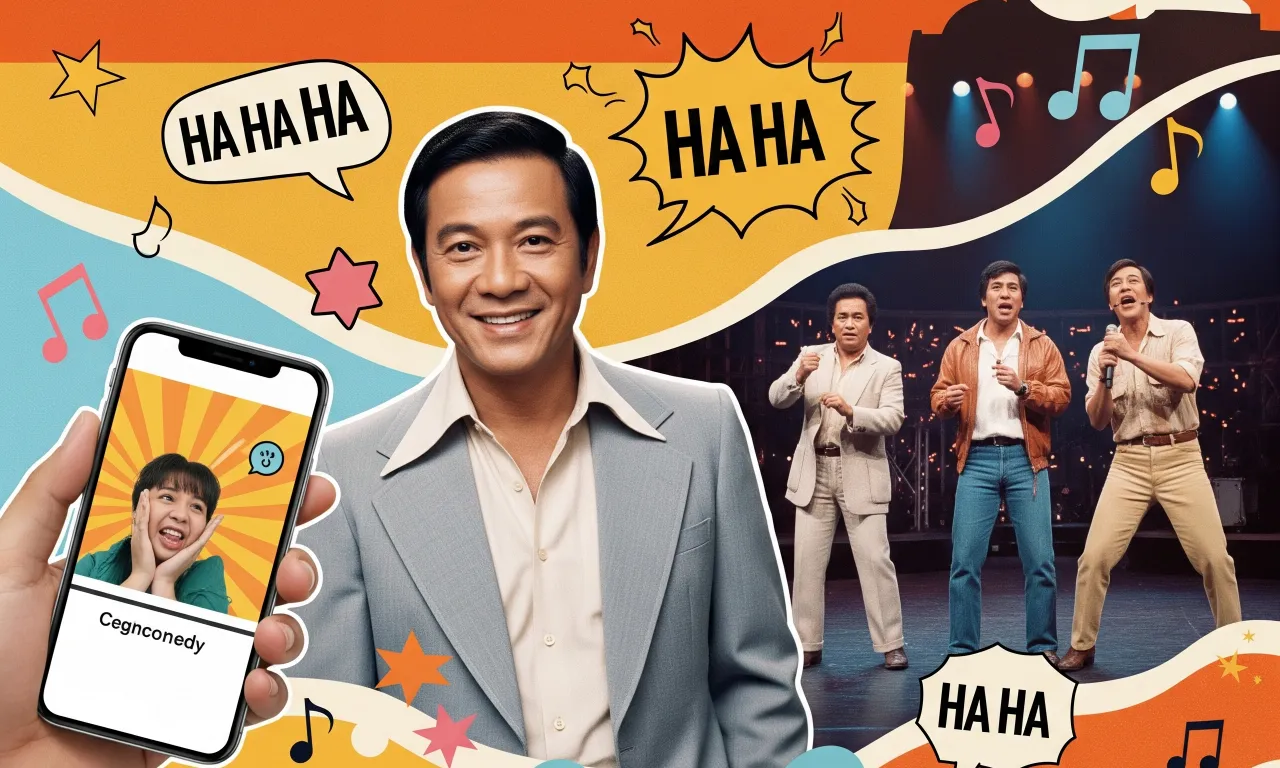 A collage showing the evolution of Filipino comedy, from classic stars to modern digital creators.