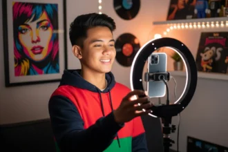 A young Filipino TikTok creator filming a video, symbolizing the rise of a new generation of content creators.
