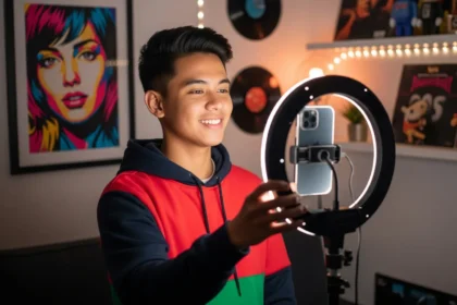A young Filipino TikTok creator filming a video, symbolizing the rise of a new generation of content creators.