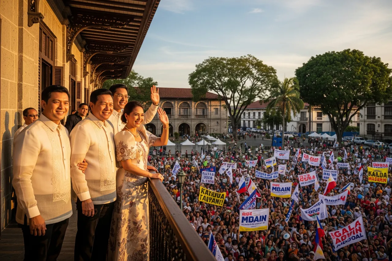 A wealthy Filipino political family during campaign season, symbolizing political dynasties in the Philippines