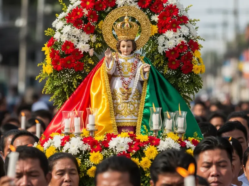 Santo Niño statue carried by devotees during Sinulog Festival in Cebu.