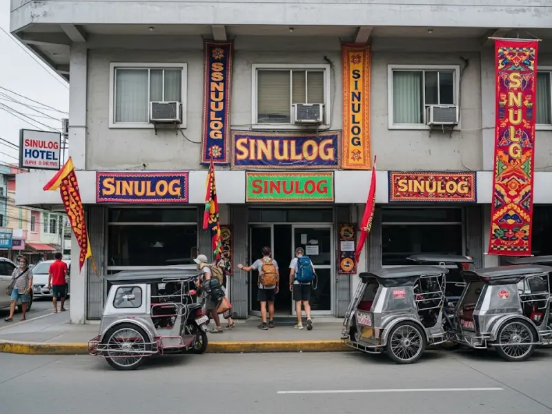 Budget hotel in Cebu City decorated with Sinulog banners.