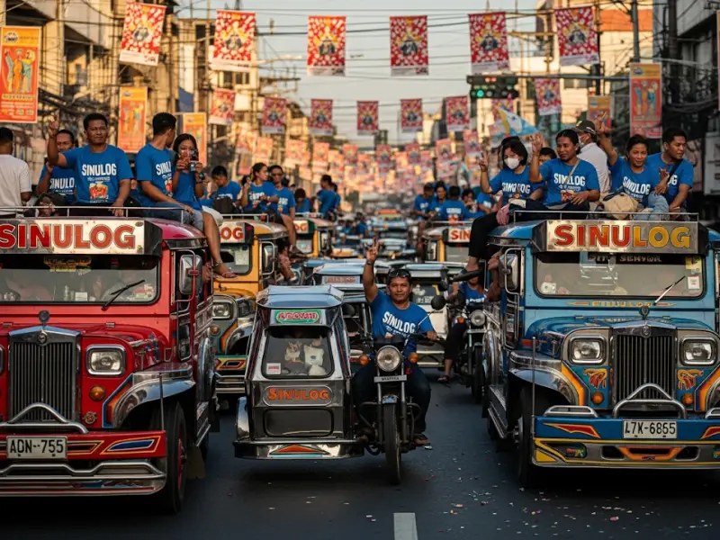 Jeepneys and tricycles carrying festival-goers during Sinulog in Cebu.