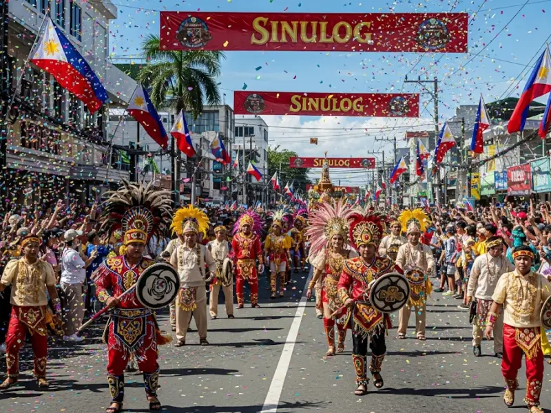 Colorful dancers performing in the Sinulog grand parade in Cebu.