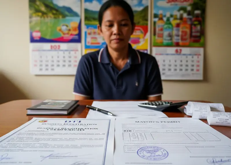 Business permits and legal documents for setting up an ukay-ukay shop.