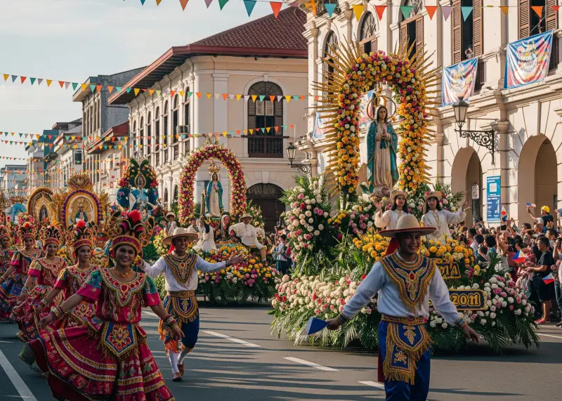 Performers in colorful costumes parading during Zamboanga City’s Hermosa Festival.