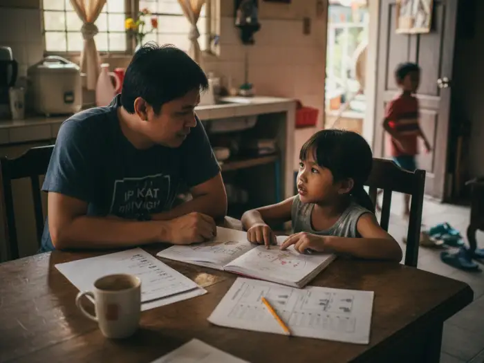 Filipino parent creating open communication channel with child about bullying Philippines.
