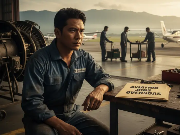 Filipino aircraft mechanic preparing for aviation jobs abroad for Filipinos.