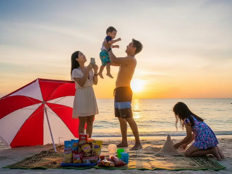 boracay budget family dream Filipino family enjoying Boracay White Beach on a budget-friendly vacation.