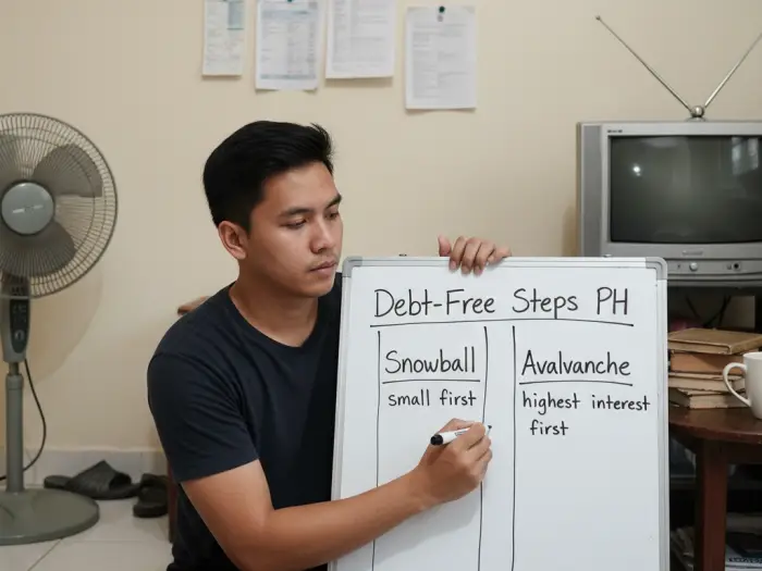 Filipino planning debt-free steps PH with snowball vs avalanche strategy.