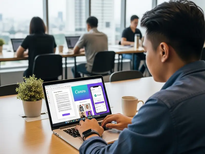 Filipino professional using digital tools like Google Workspace and GCash.