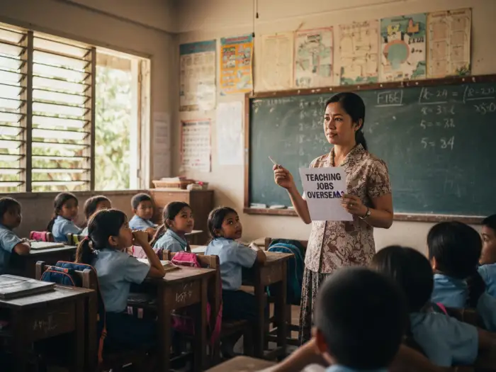 Filipino teacher preparing for education jobs for Filipinos overseas.