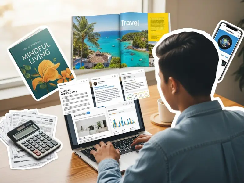 Filipino writer exploring different freelance writing jobs on laptop.