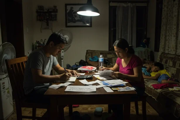 Filipino couple creating a plan to get out of debt Philippines at their dining table.
