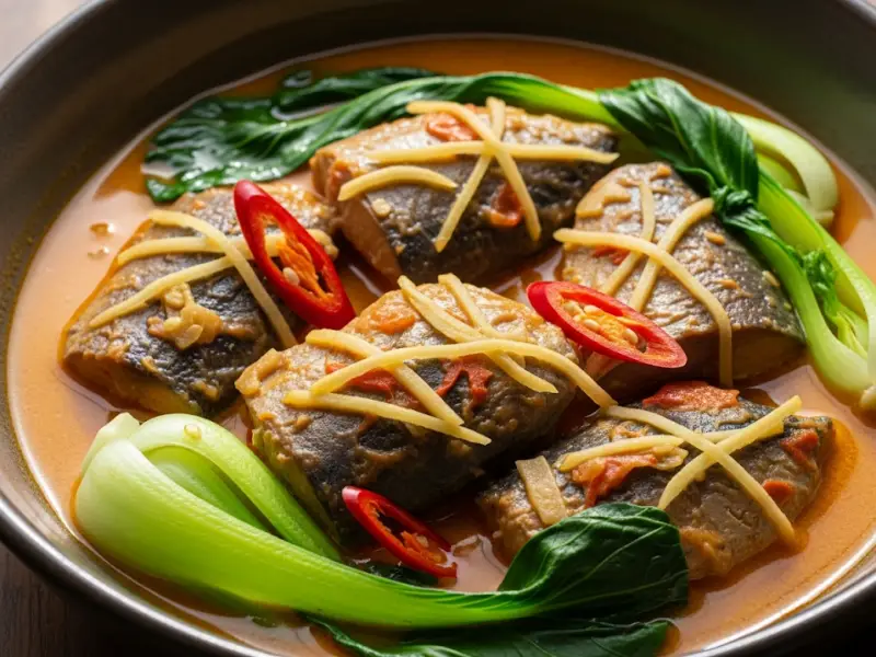 Ginataang tulingan with pechay simmered in coconut milk.