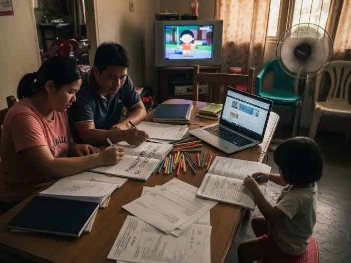Filipino parents preparing homeschool requirements PH at home.