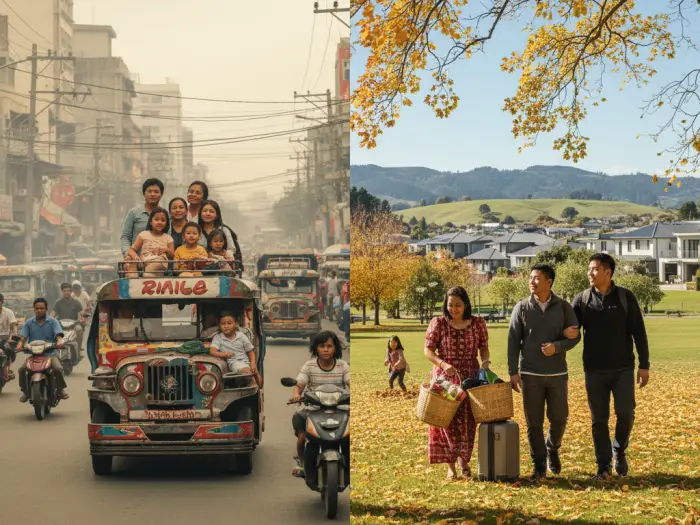 Contrasting life in New Zealand vs Philippines for Filipino migrants.