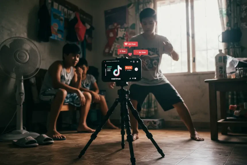 Filipino creator filming video at home to make money on TikTok Philippines.