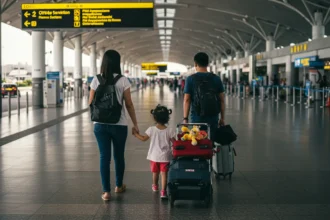 Filipino family at NAIA departure holding NZ work visa documents how to migrate to New Zealand.