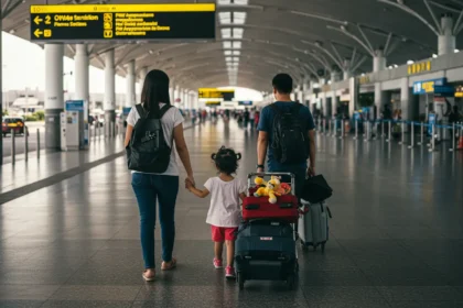 Filipino family at NAIA departure holding NZ work visa documents how to migrate to New Zealand.