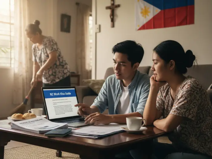 Filipino family planning migration—reviewing NZ work visa guide and pathways at home.