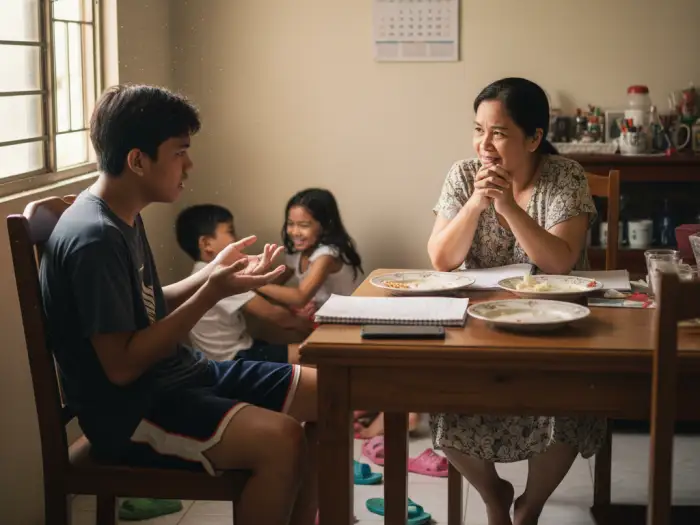 Filipino mother practicing parent-teen communication PH with her teenage son.