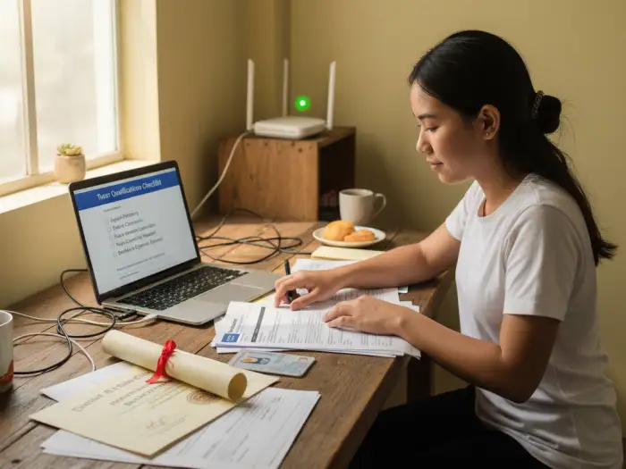 Filipino applicant preparing qualifications and requirements to be an online tutor in the Philippines.