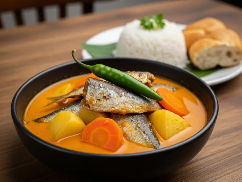 Sardine curry with potatoes and carrots in a savory sauce.