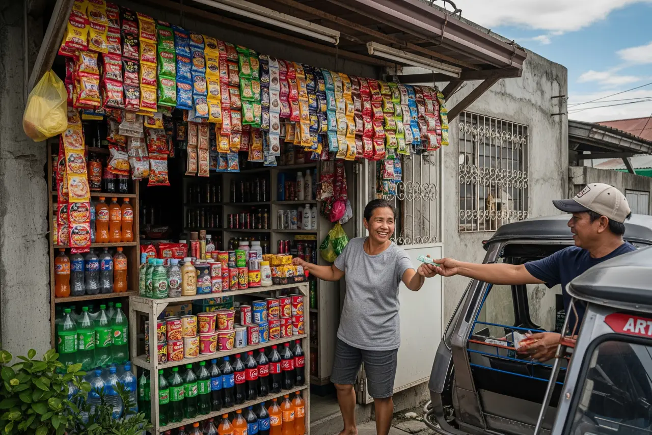 Filipina running a sari-sari store attached to her home in the Philippines, 2025.