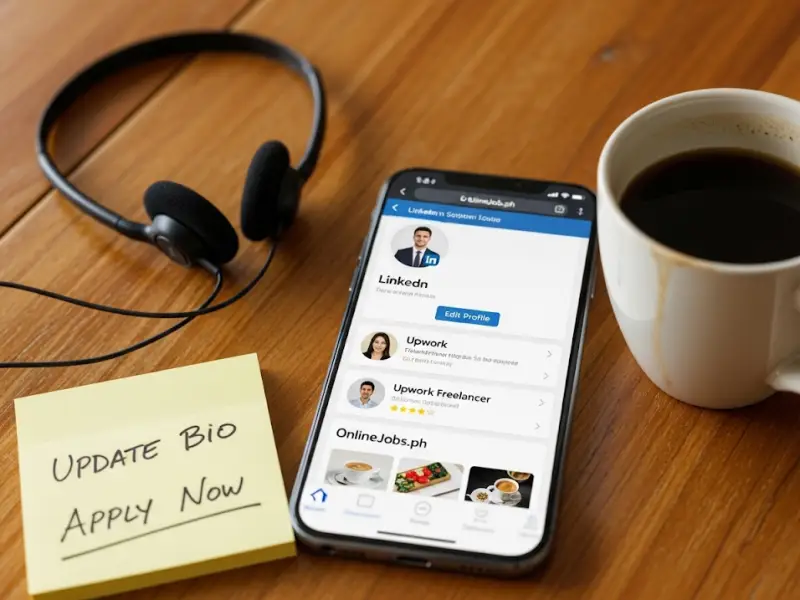 LinkedIn, Upwork, and OnlineJobs.ph profiles for a Filipino freelancer.