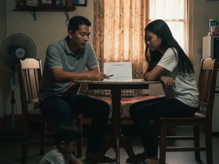 Filipino father setting teenage discipline Philippines rules with daughter.