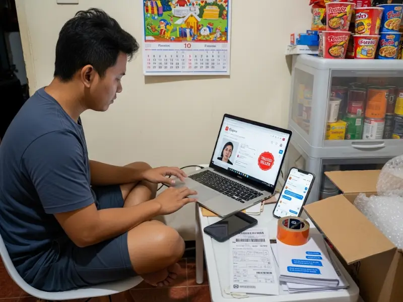 Filipino freelancer negotiating with a trusted supplier online.