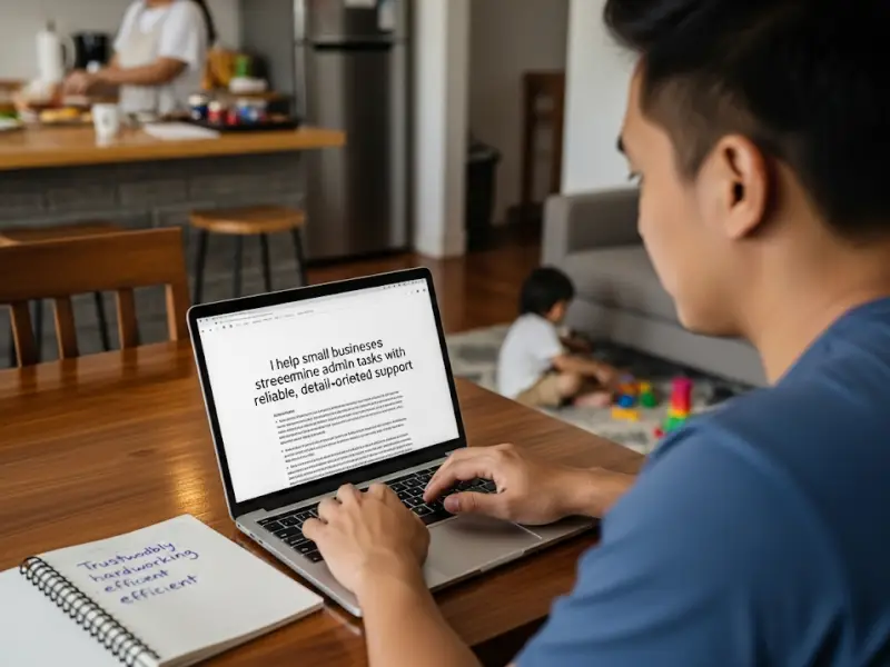 Filipino freelancer writing an engaging “About Me” overview on Upwork.